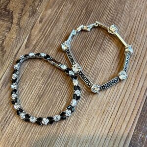 Black and Gold Crystal Link Bracelet Set - Women's Fashion Jewelry